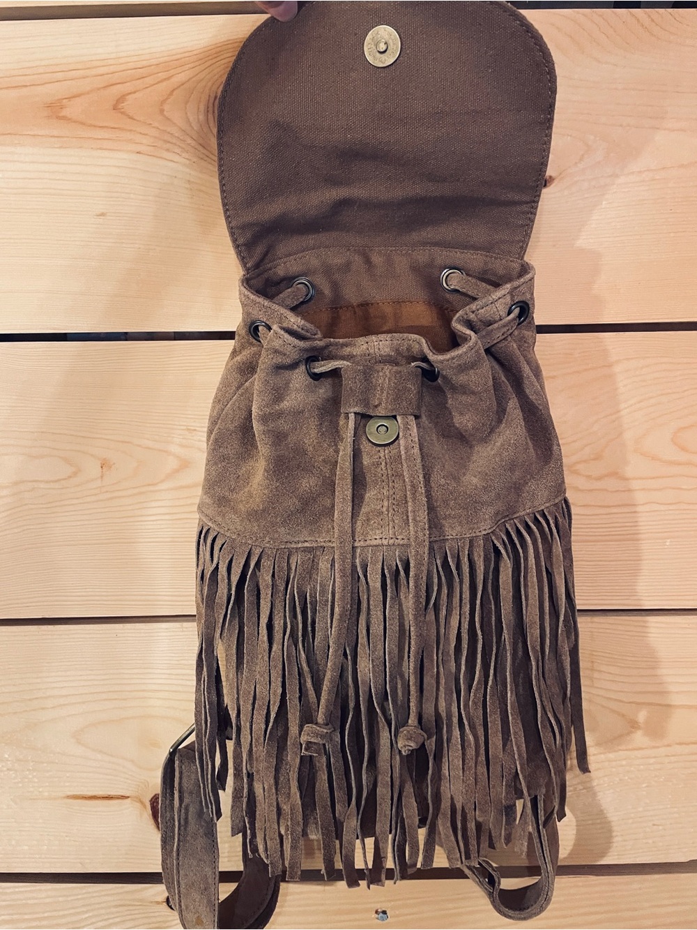 Max New York Brown Suede Leather Fringe Backpack Boho Western - Picture 3 of 11